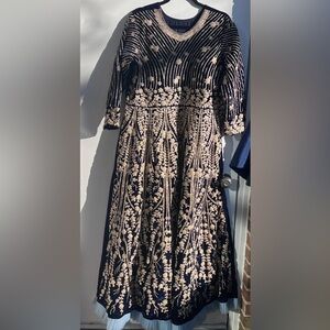 Elegant Navy and Gold Embroidered Dress